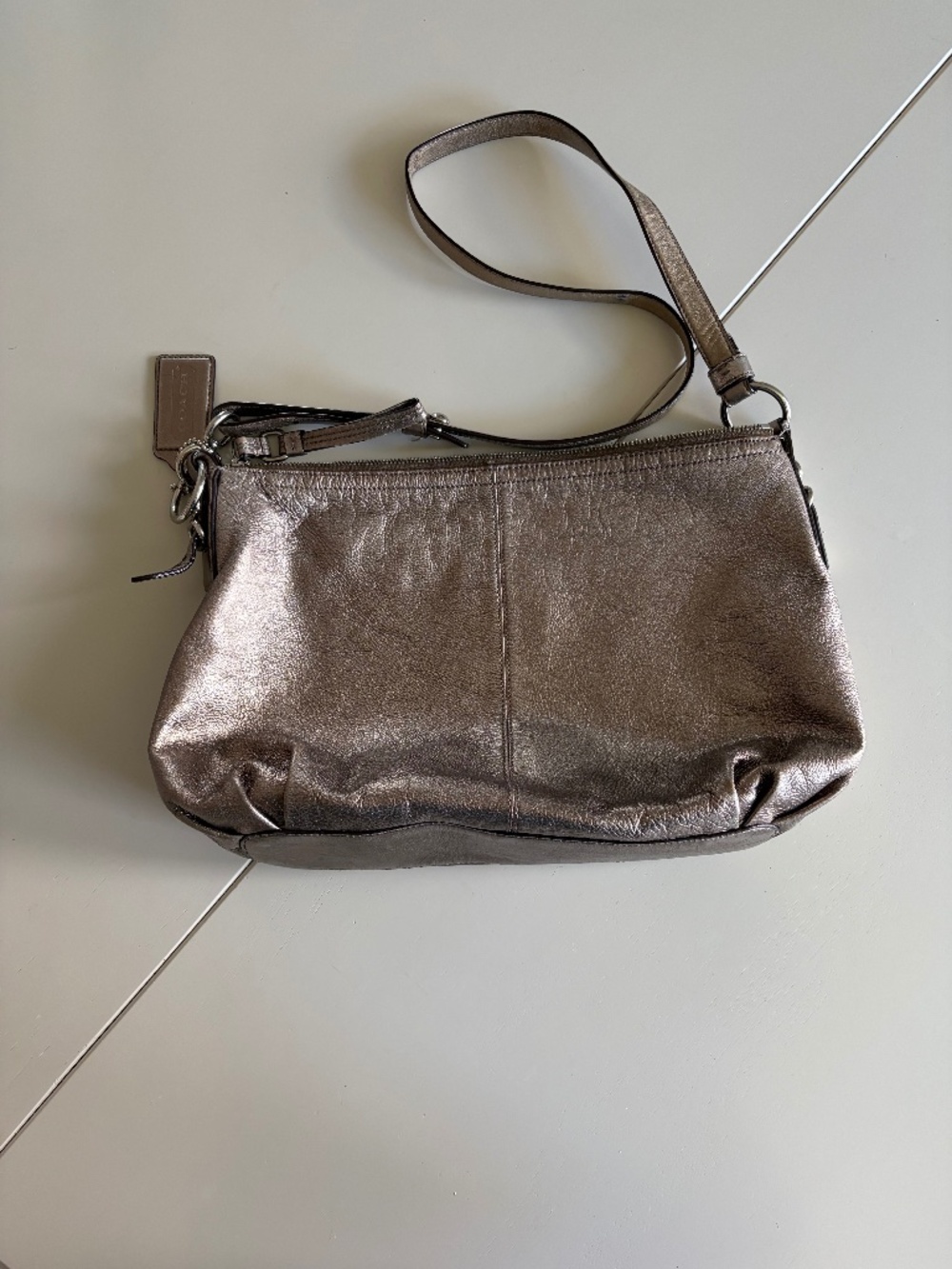 Coach 15737 Metallic Pewter Leather Shoulder Bag